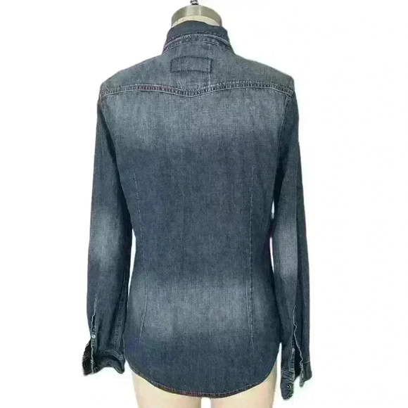 River Island Denim Asymmetrical Closure Shirt Size M  /12UK - Picture 2 of 8